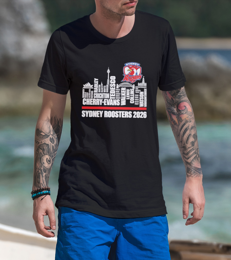 Sydney Roosters 2026 Tedesco Cherry Evans Walker Collins Skyline T-Shirt