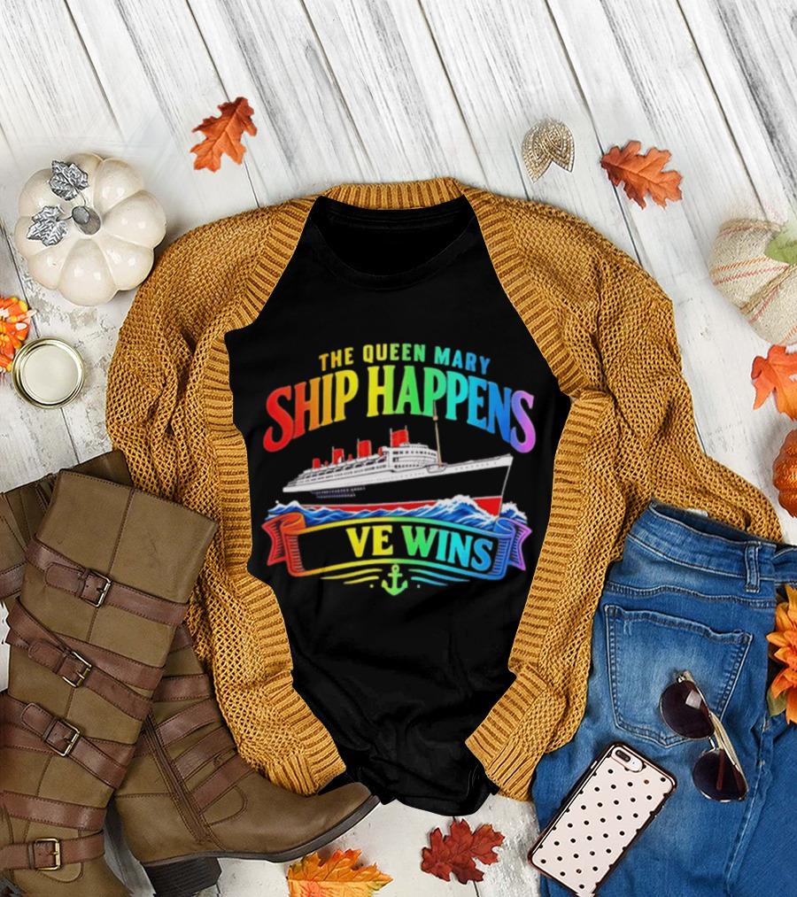 The Queen Mary Ship Happens Love Wins LGBTQ Pride Rainbow Anchor T-Shirt
