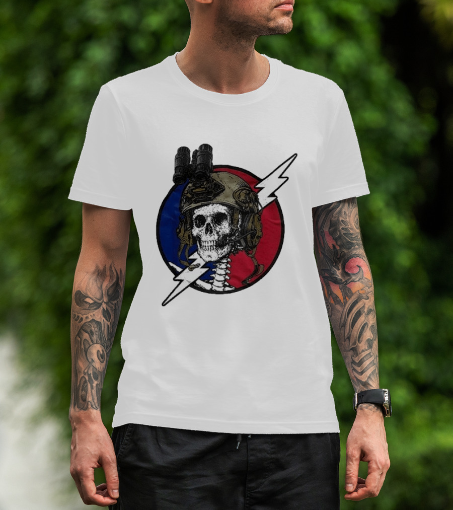 Grateful Dead Carry The Fire Skull With Helmet Lightning Bolt Blue Red Circle T-Shirt