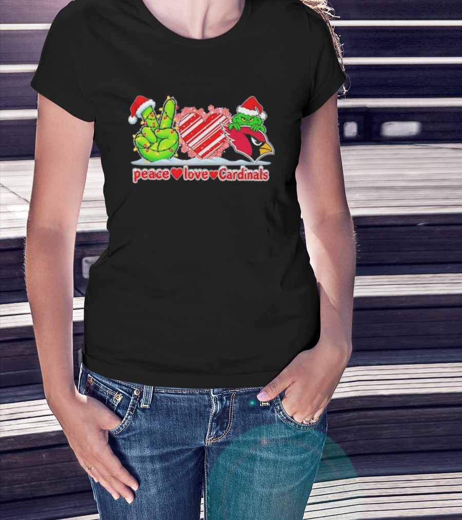 Arizona Cardinals Grinch Peace Love Cardinals Christmas T-Shirt