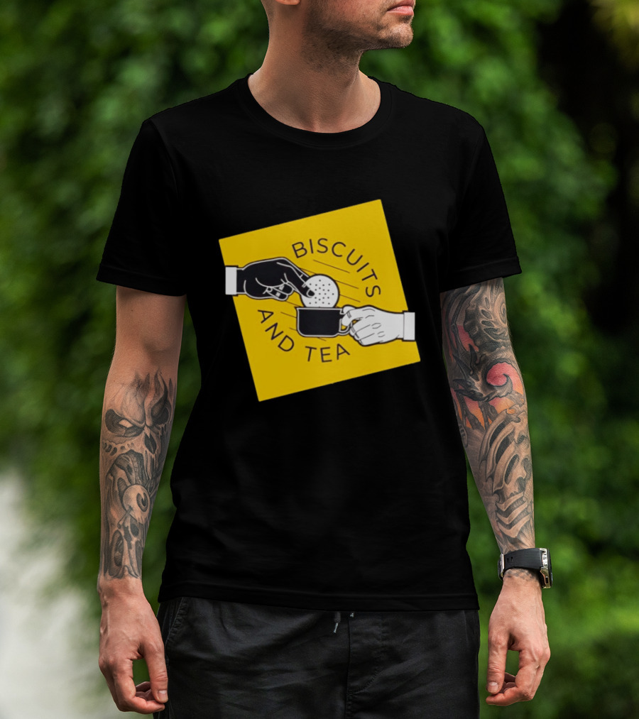 Biscuits And Tea Dipping Cartoon Illustration Yellow T-Shirt