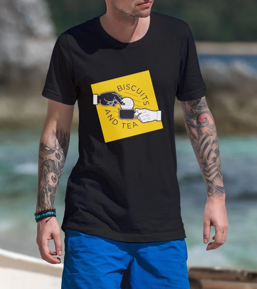 Biscuits And Tea Dipping Cartoon Illustration Yellow T-Shirt