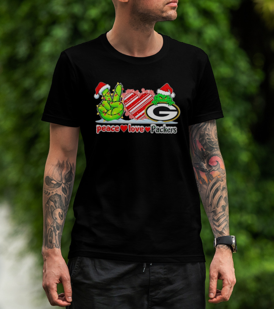 Peace Love Packers Grinch Christmas Green Bay Packers T-Shirt