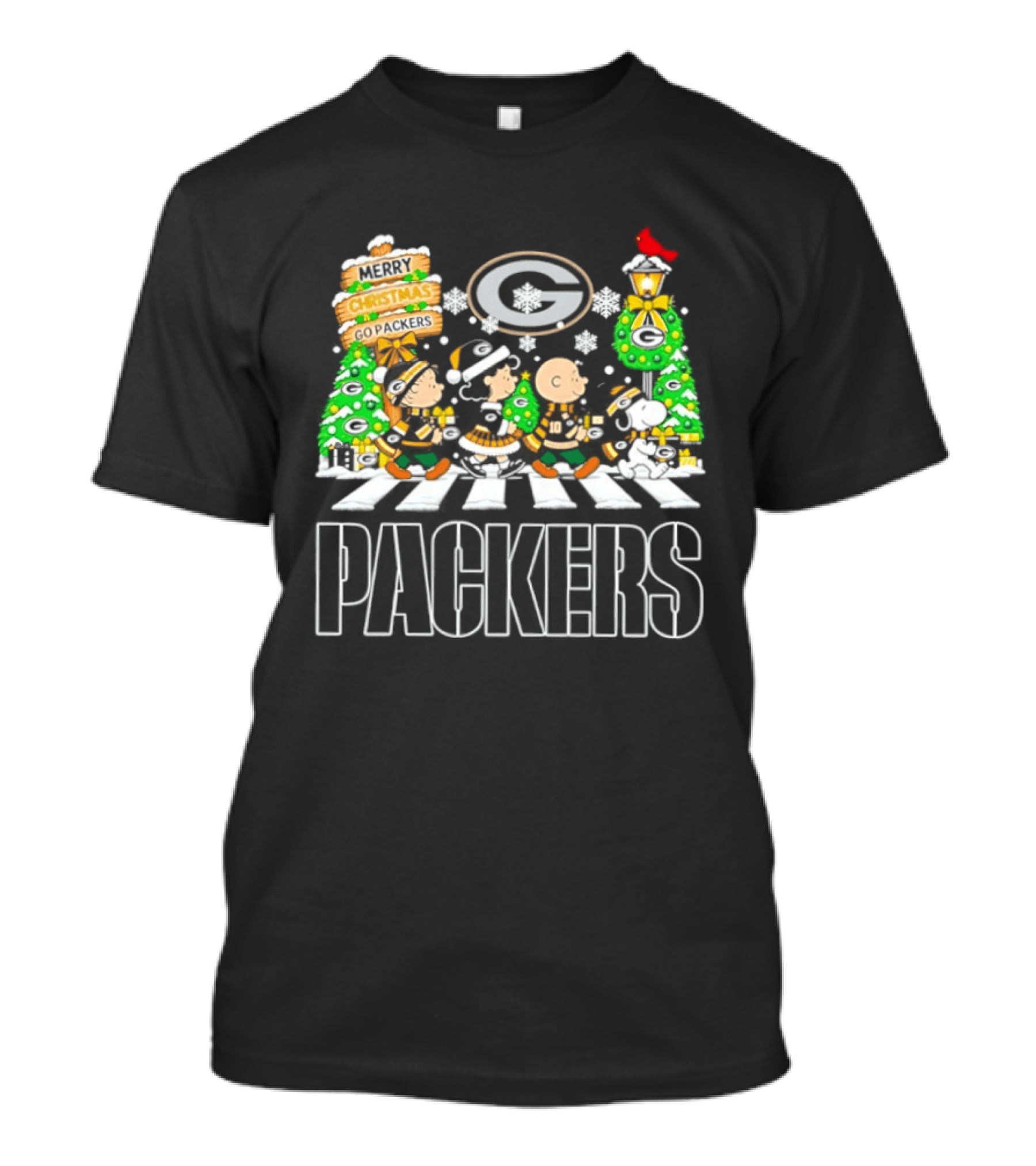 Green Bay Packers Peanuts Abbey Road Christmas T-Shirt