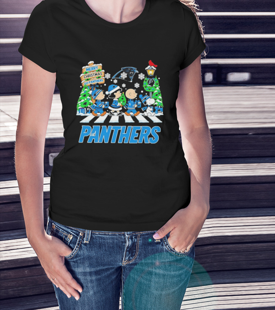 Carolina Panthers Peanuts Abbey Road Christmas Merry Go Panthers T-Shirt