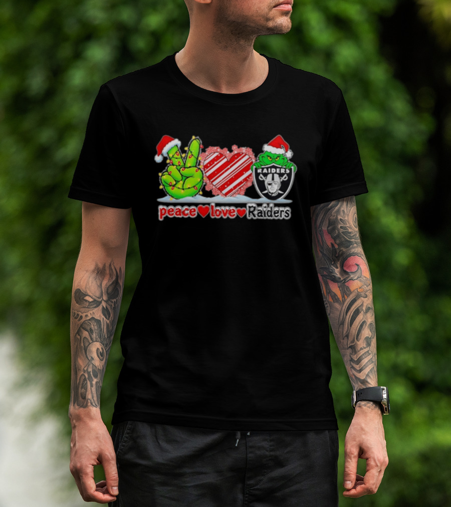 Peace Love Raiders Christmas Grinch Raiders T-Shirt