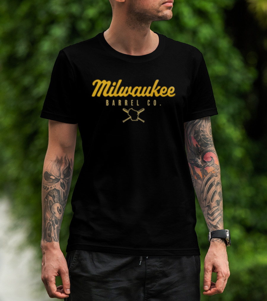 Milwaukee Brewers Barrel Co Baseball Bat And Glove T-Shirt