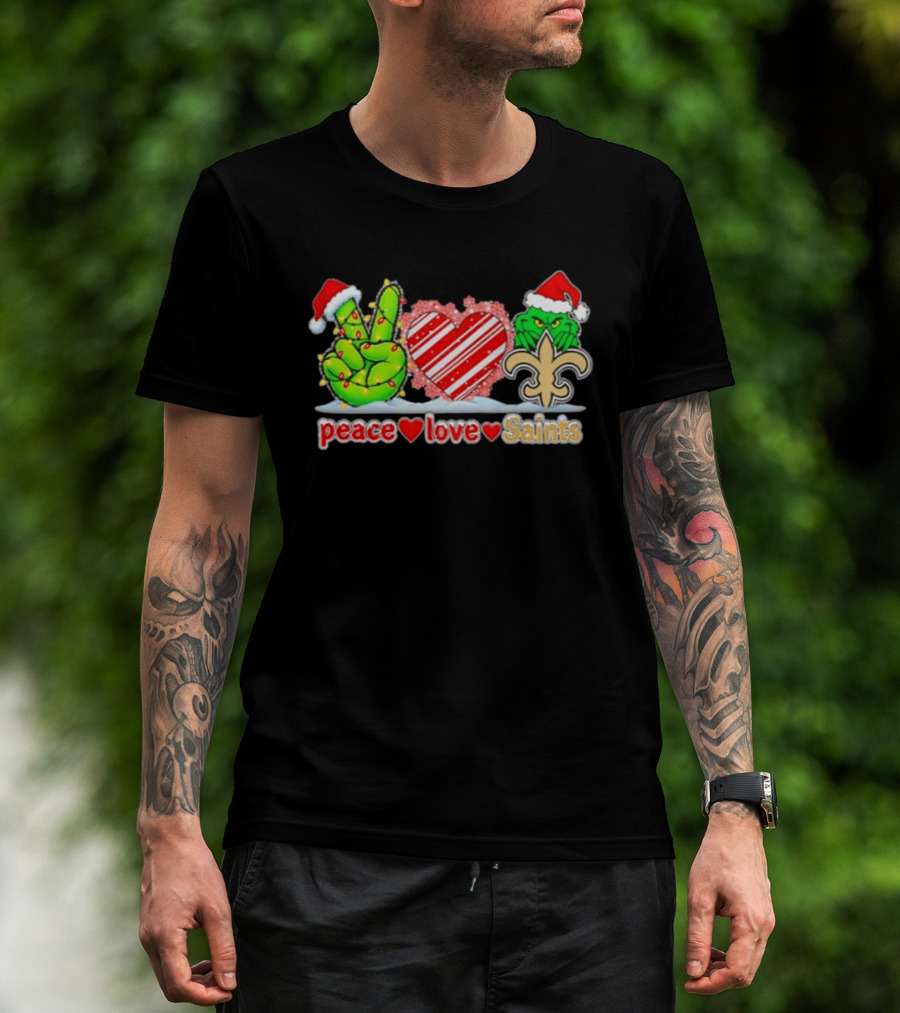 Peace Love Saints Grinch Christmas New Orleans Saints Holiday Fun T-Shirt