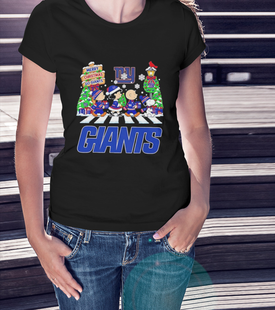 Merry Christmas Go Giants NY Peanuts Abbey Road Snowflakes T-Shirt