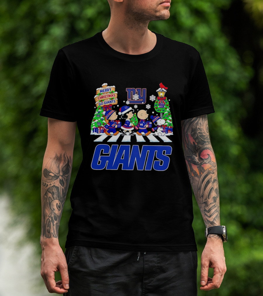 Merry Christmas Go Giants NY Peanuts Abbey Road Snowflakes T-Shirt