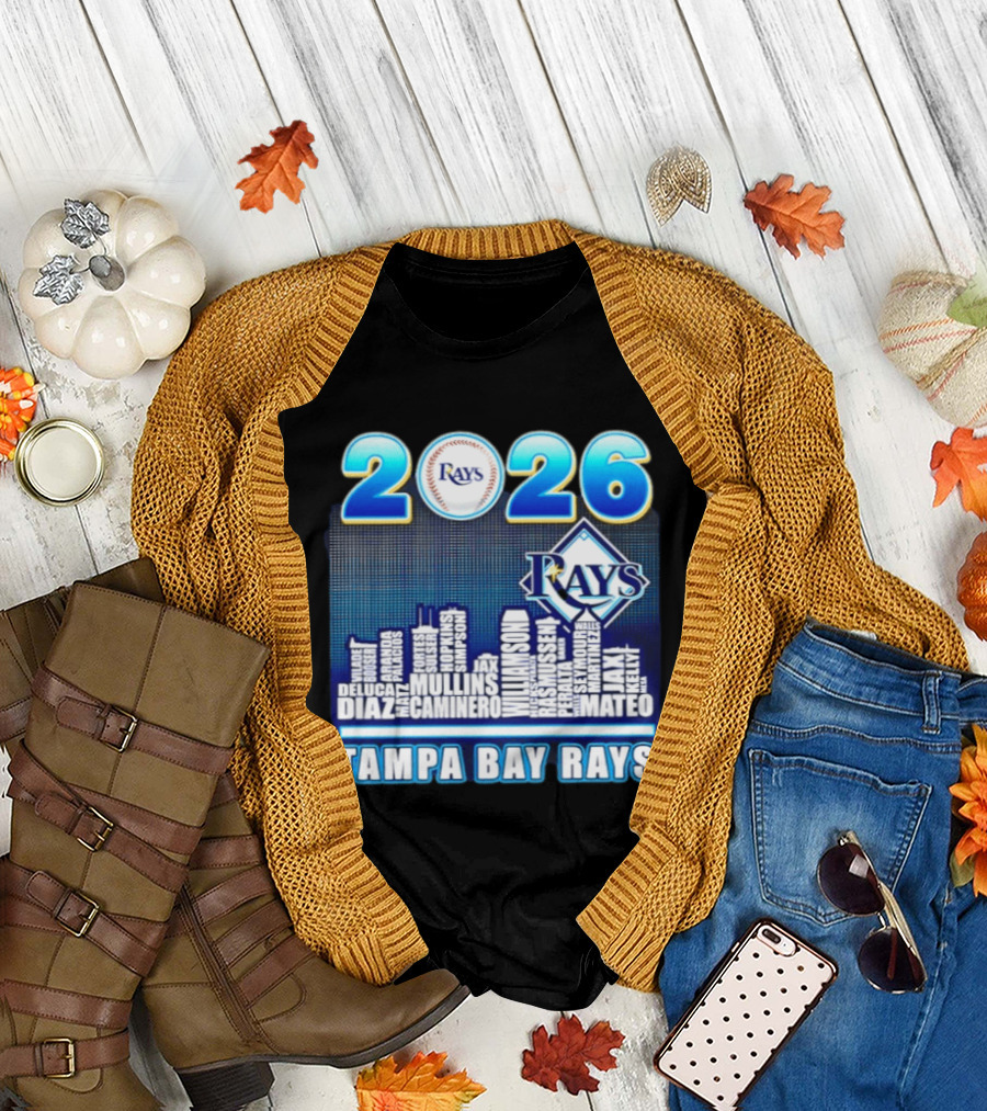 Tampa Bay Rays 2026 City Skyline Player Names Diaz Mullins Caminero Williamson Rasmussen T-Shirt