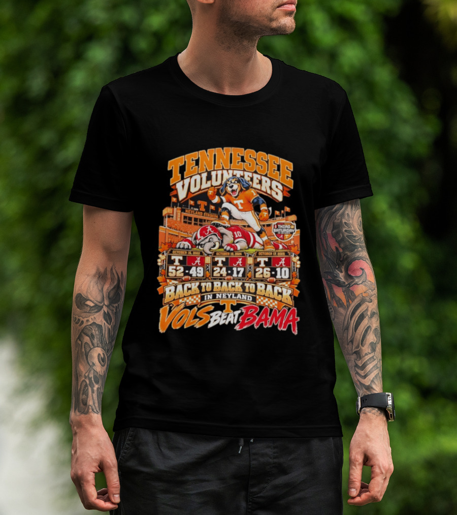 Tennessee Volunteers Back To Back To Back Wins Over Alabama Crimson Tide In Neyland Stadium Third Saturday In October Vols Beat Bama T-Shirt