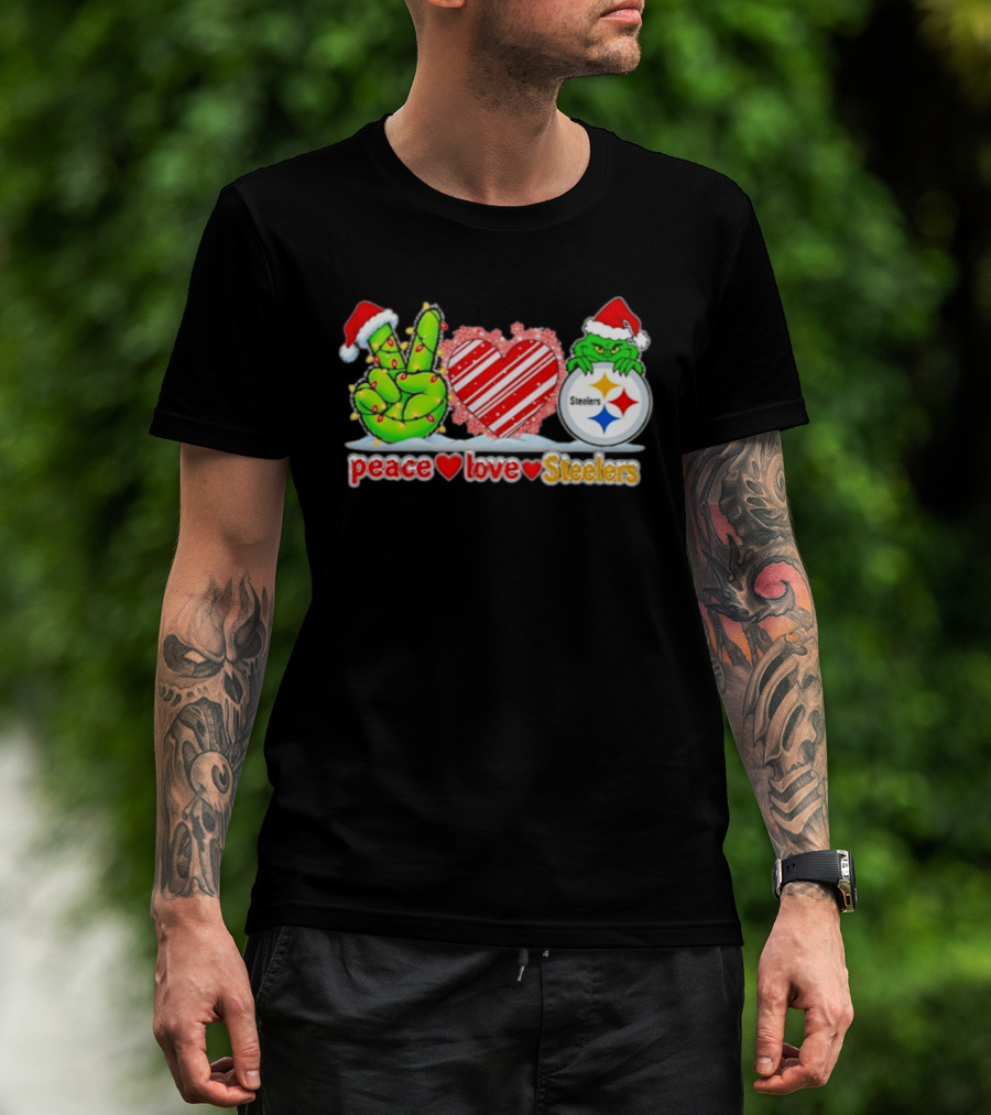 Pittsburgh Steelers Grinch Peace Love Christmas T-Shirt