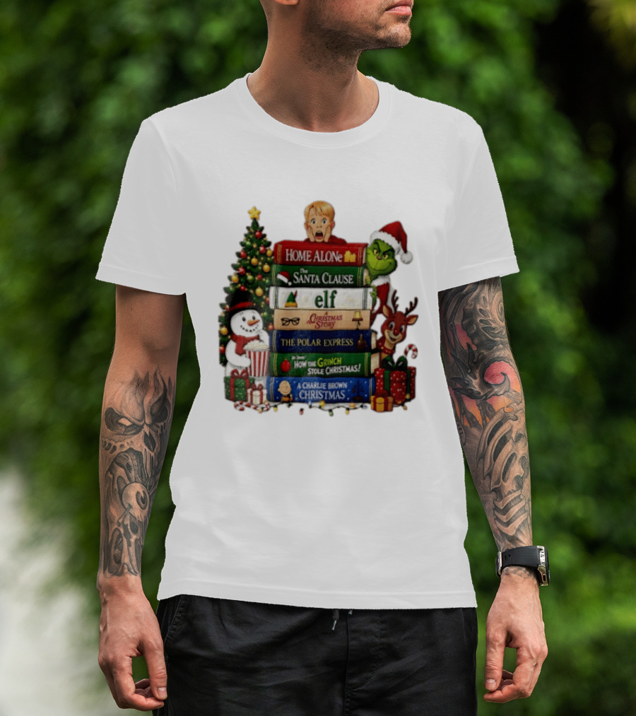 Home Alone Grinch Elf Polar Express Santa Claus Christmas Story Charlie Brown Movies Stack T-Shirt
