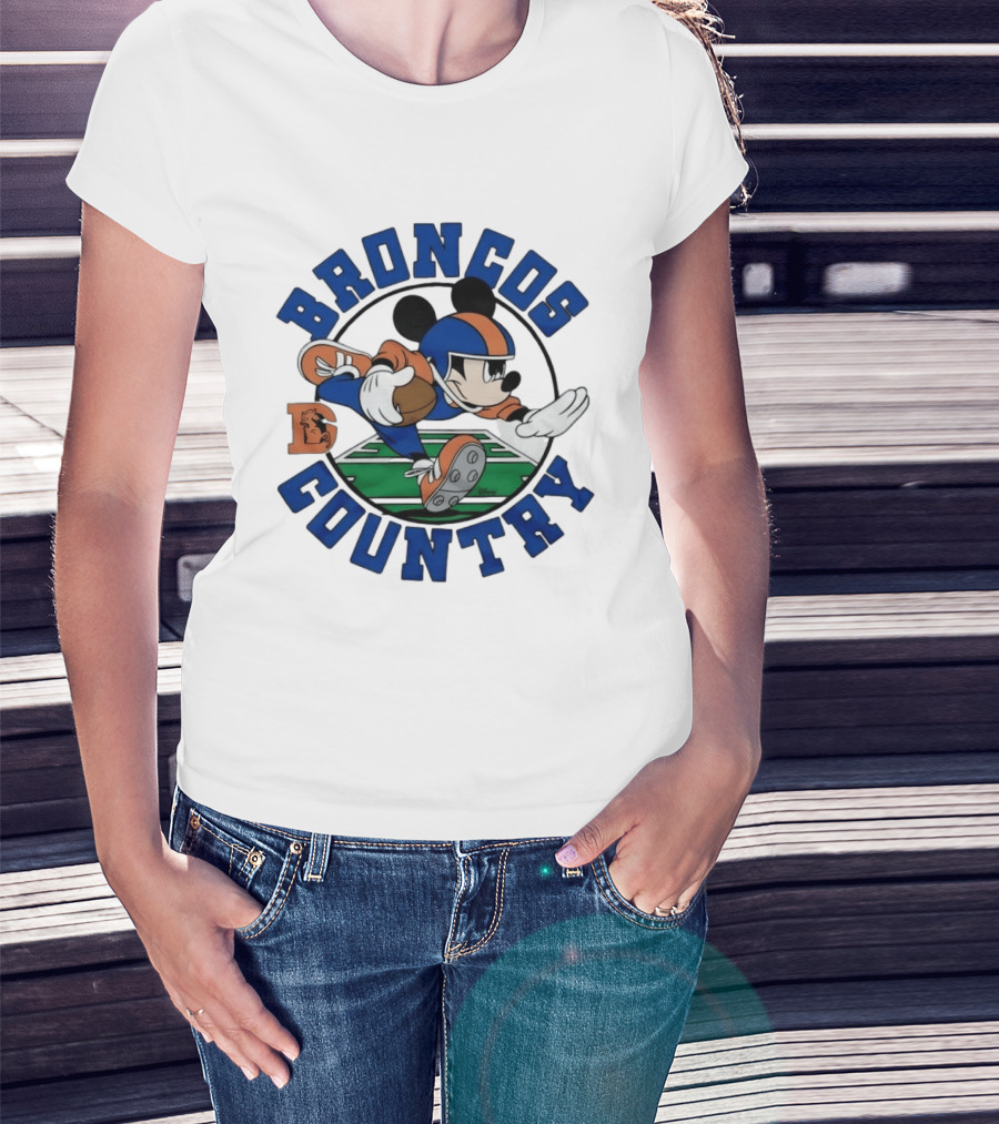 Mickey Mouse Broncos Country Football Action T-Shirt
