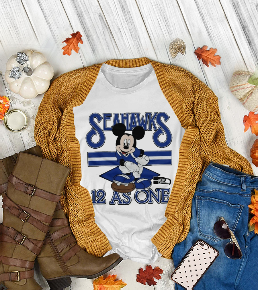 Seahawks Mickey Mouse 12 As One Football Collaboration T-Shirt