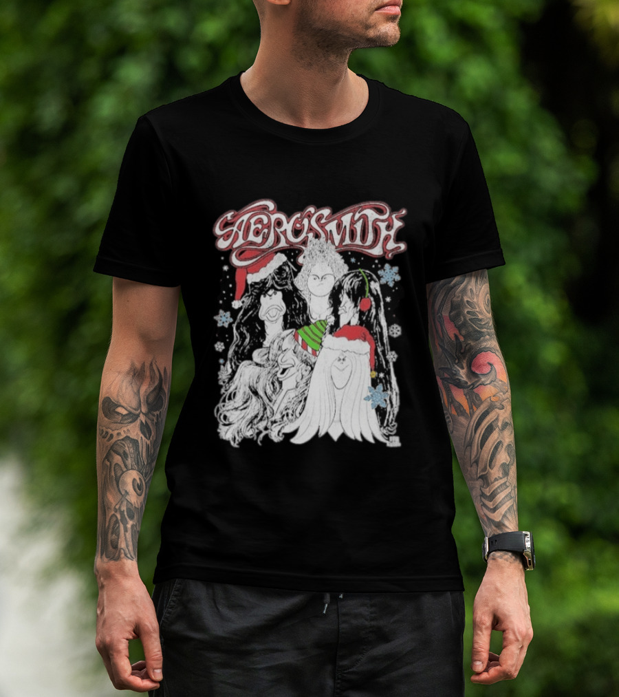 Aerosmith Draw The Line Christmas Santa Hats Snowflakes T-Shirt
