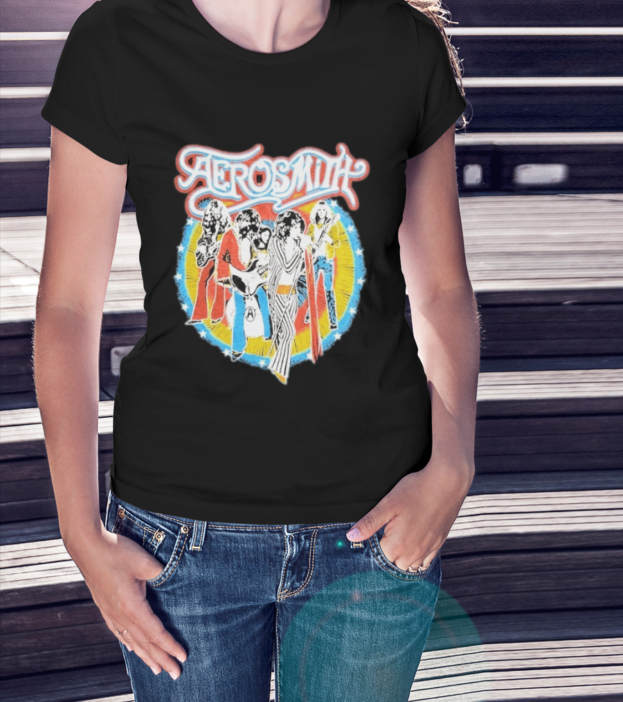 Aerosmith Vintage Debut Band Illustration With Classic Rock Group Image T-Shirt
