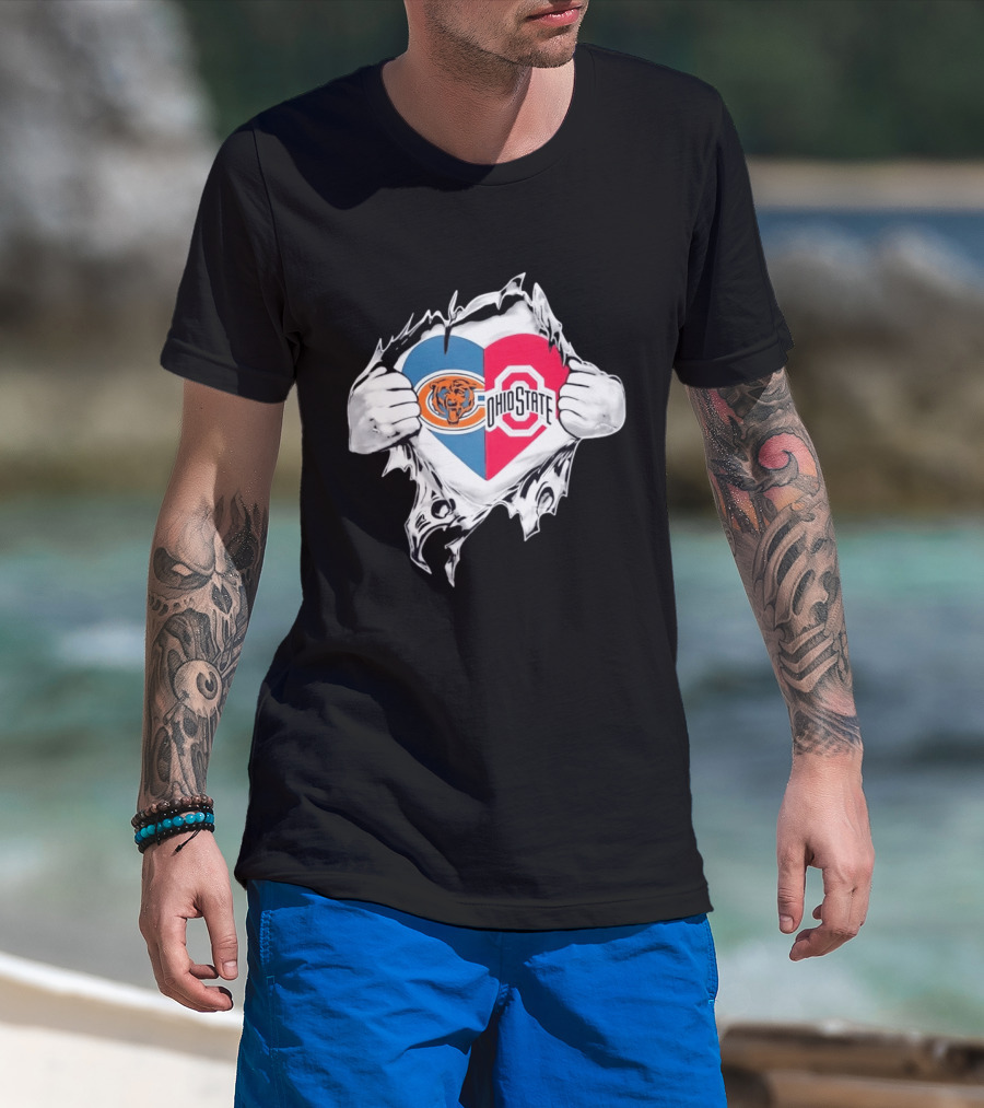 Heart Shaped Chicago Bears Ohio State Mashup T-Shirt