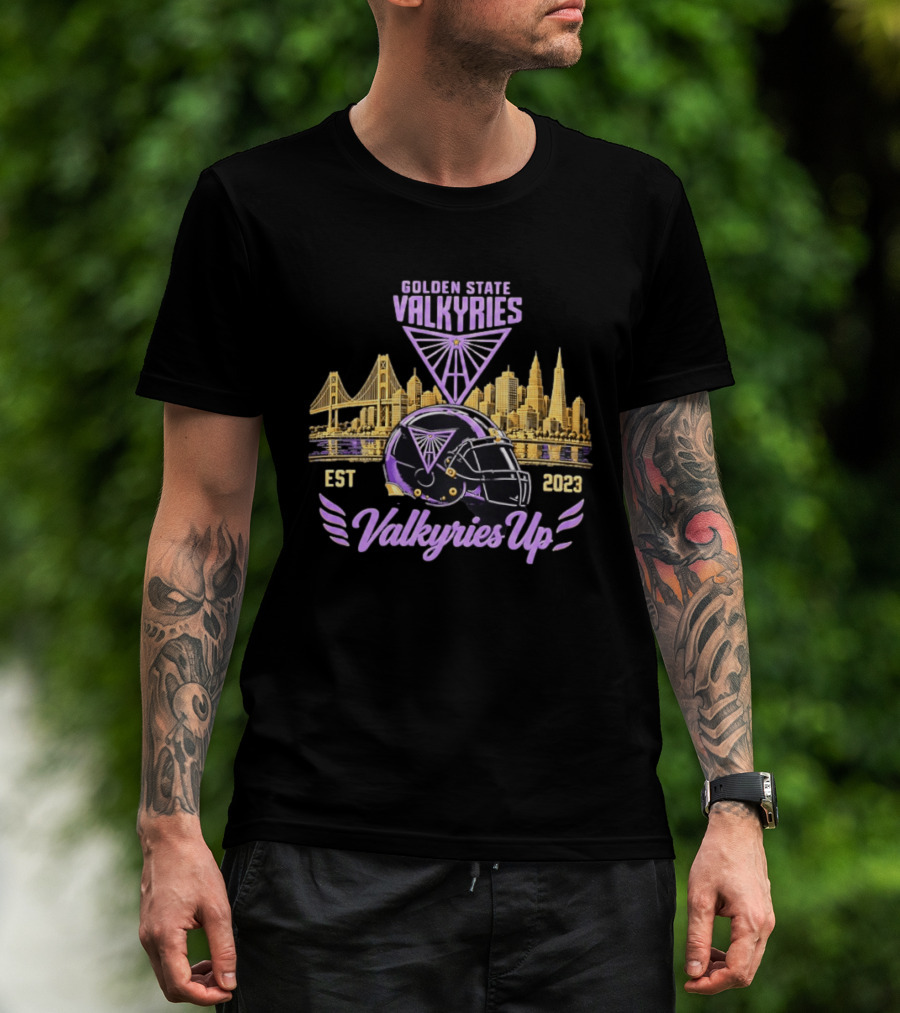Goldren State Valkyries 2023 City Skyline Valkyries Up Helmet T-Shirt