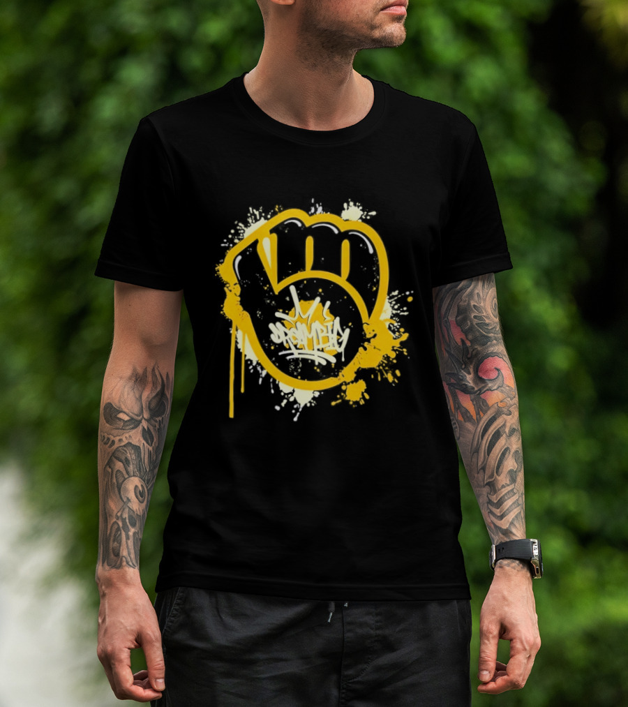 Milwaukee Brewers Graffiti Power Fist Paint Splatter T-Shirt