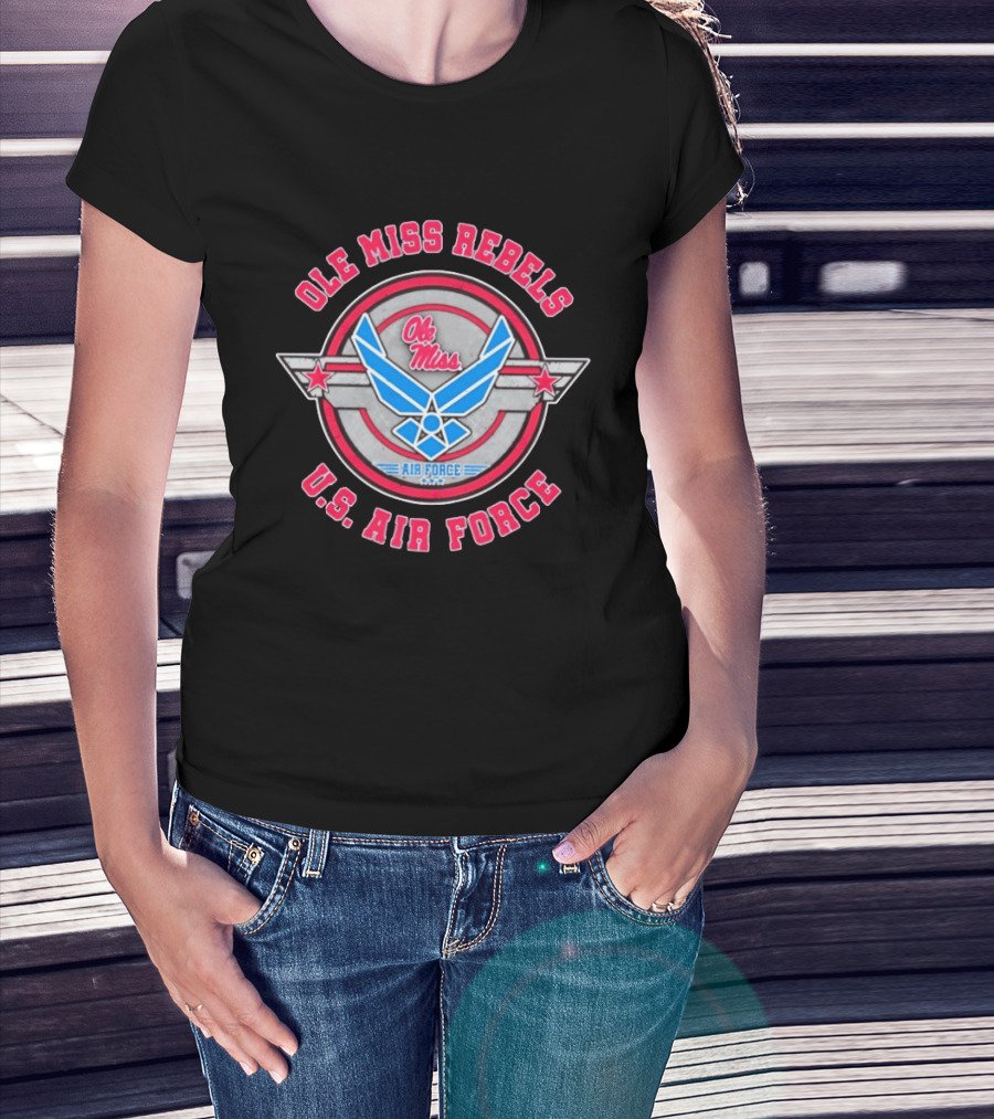Ole Miss Rebels U.S. Air Force Collaboration With Military Insignia And Winged Star T-Shirt