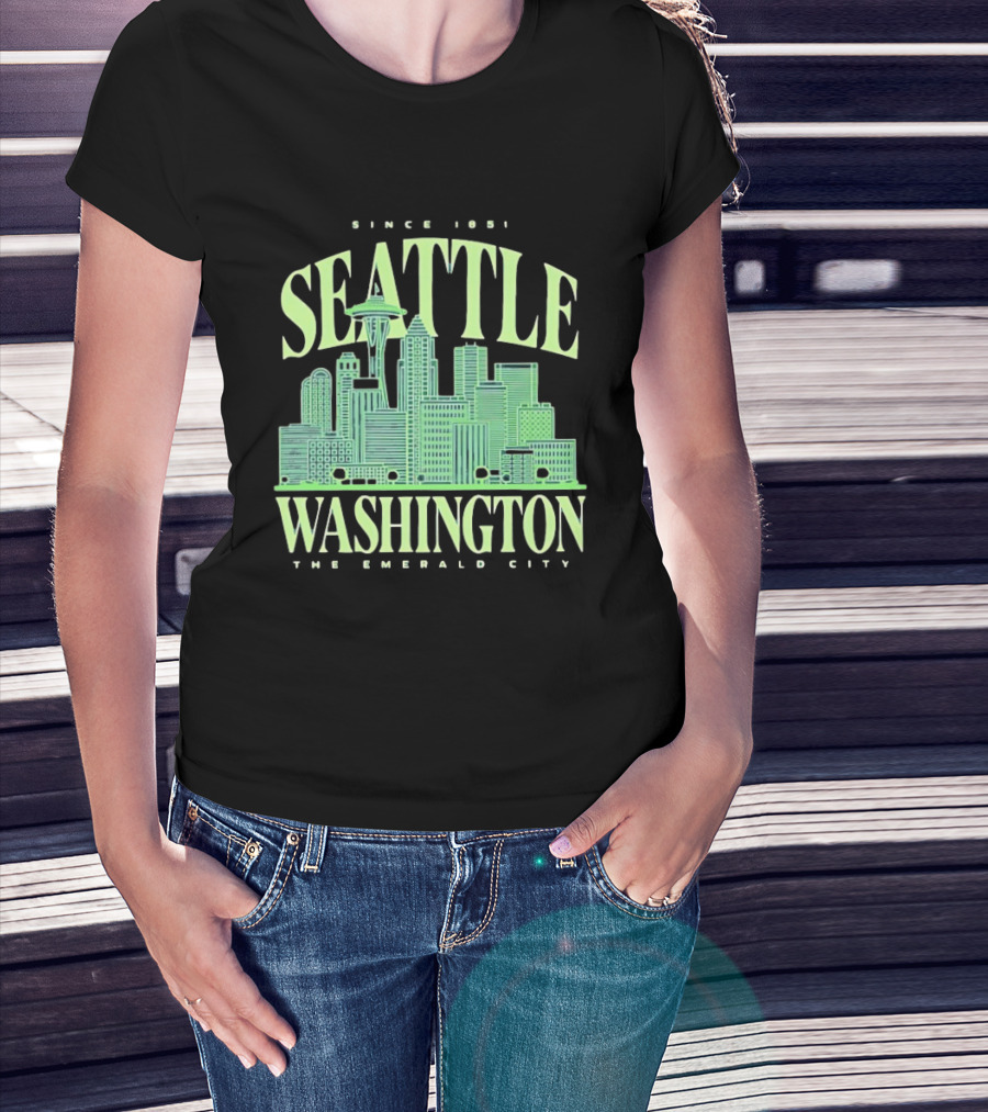 Seattle Washington Since 1851 The Emerald City Skyline T-Shirt