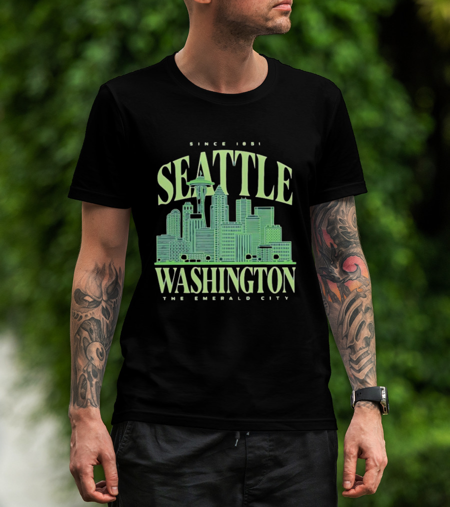 Seattle Washington Since 1851 The Emerald City Skyline T-Shirt