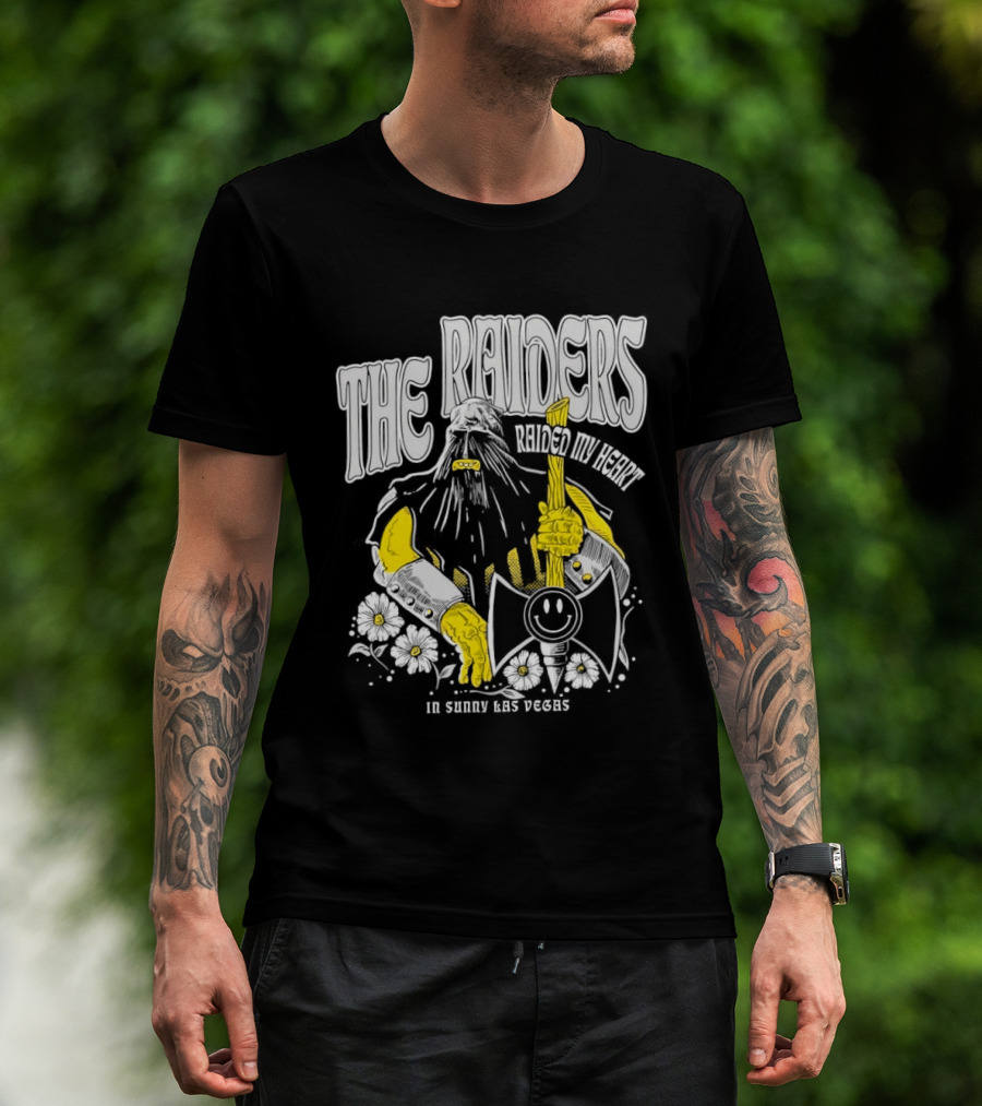 The Raiders Raided My Heart In Sunny Las Vegas Viking Or Pirate Axe And Flowers T-Shirt