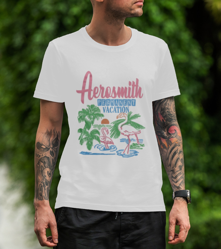Aerosmith Permanent Vacation Flamingo Tropical Paradise T-Shirt