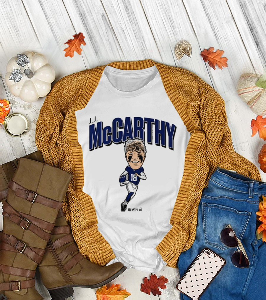 J.J. McCarthy Caricature Number 18 Football T-Shirt