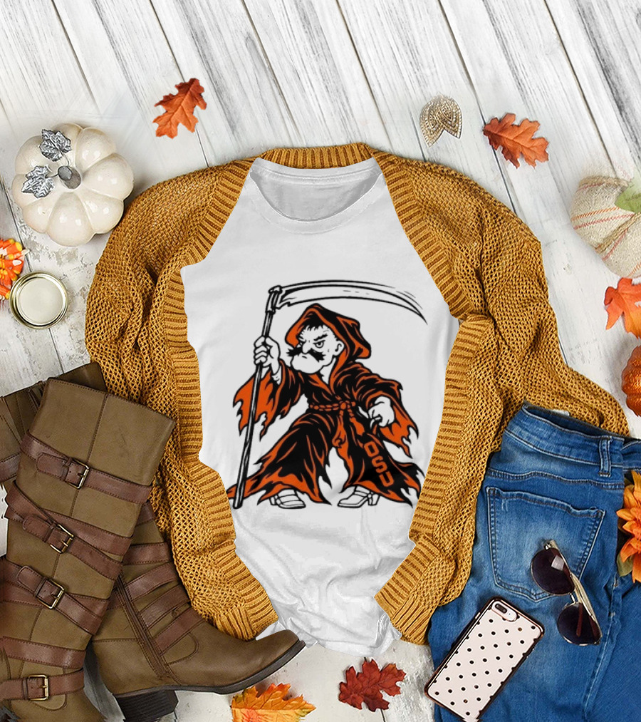 Oklahoma State Cowboys OSU Grim Reaper Halloween Scythe T-Shirt
