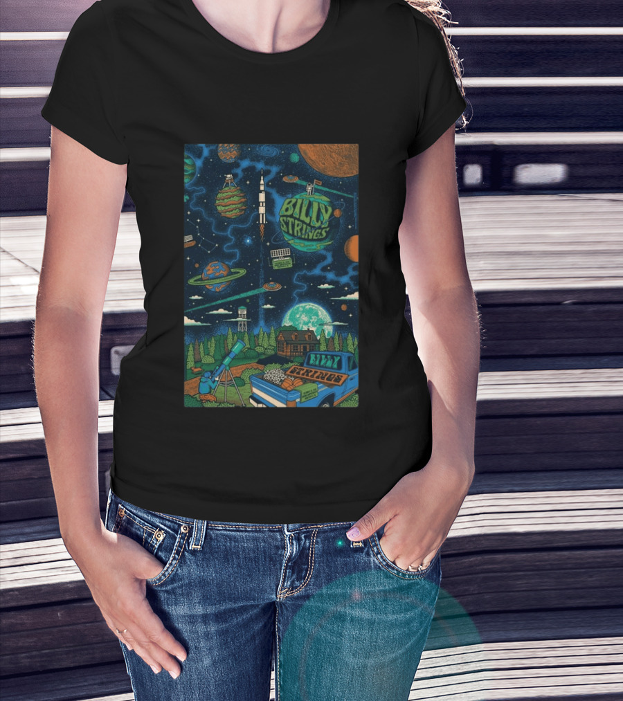 Billy Strings October 23 24 2026 Orion Amphitheater Huntsville Alabama Space Rocket Planets Telescope T-Shirt