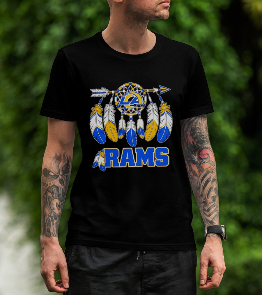 Los Angeles Rams Dreamcatcher Feather LA Logo And Rams Text With Arrow And Feathers T-Shirt