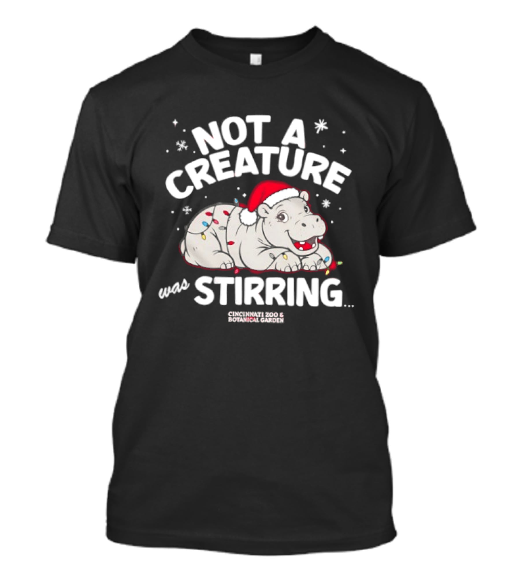 Not A Creature Was Stirring Fiona Christmas Hippo Santa Hat T-Shirt