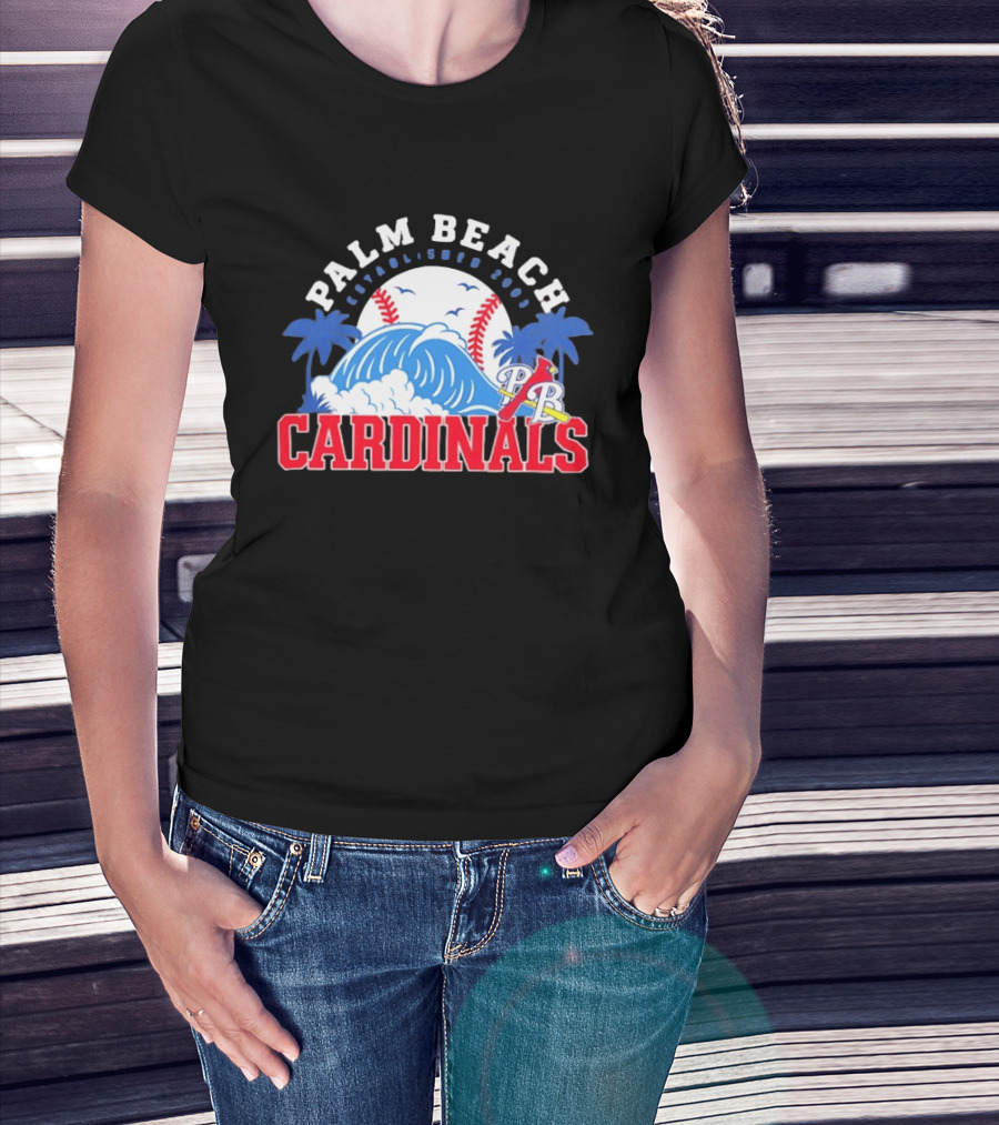 Palm Beach Cardinals Baseball Surf Established 2003 Waves And Palms T-Shirt