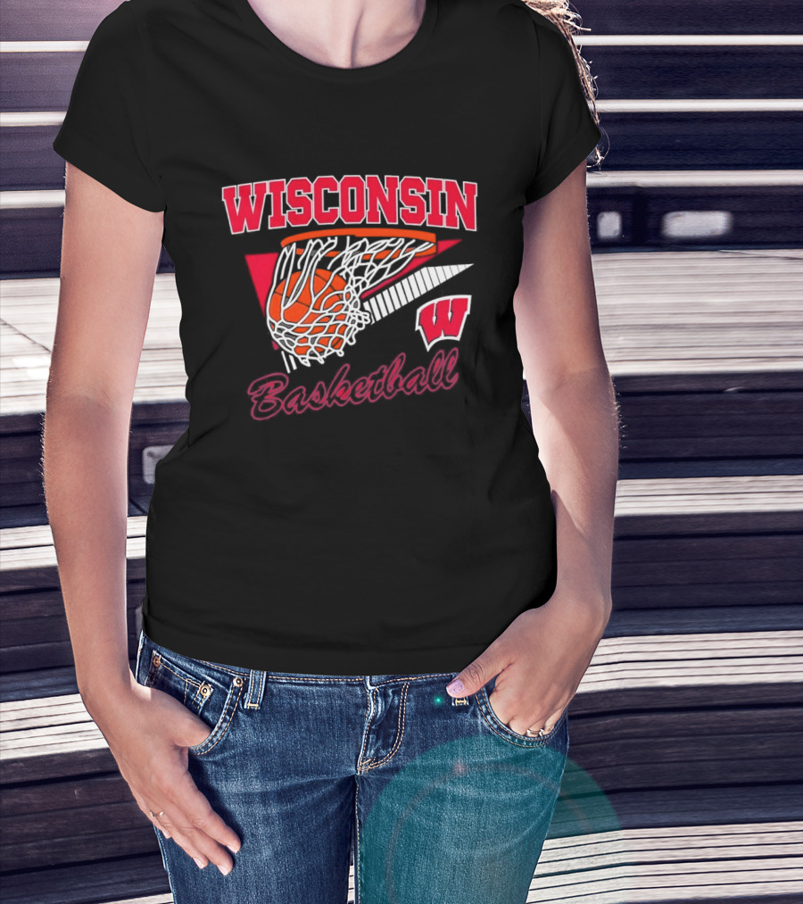 Wisconsin Basketball Swish With Hoop And Ball T-Shirt