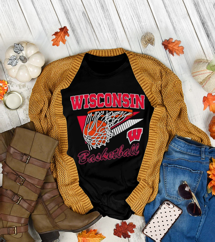 Wisconsin Basketball Swish With Hoop And Ball T-Shirt