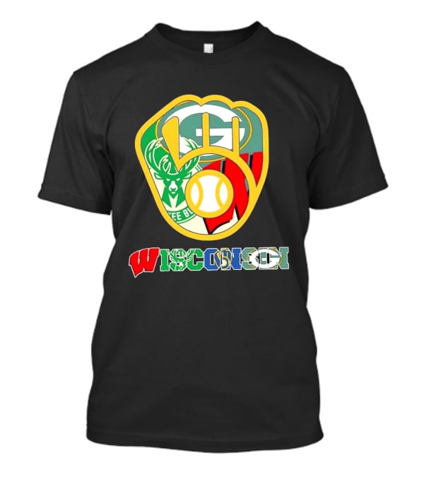 Wisconsin Green Bay Packers Milwaukee Bucks Brewers Collage T-Shirt