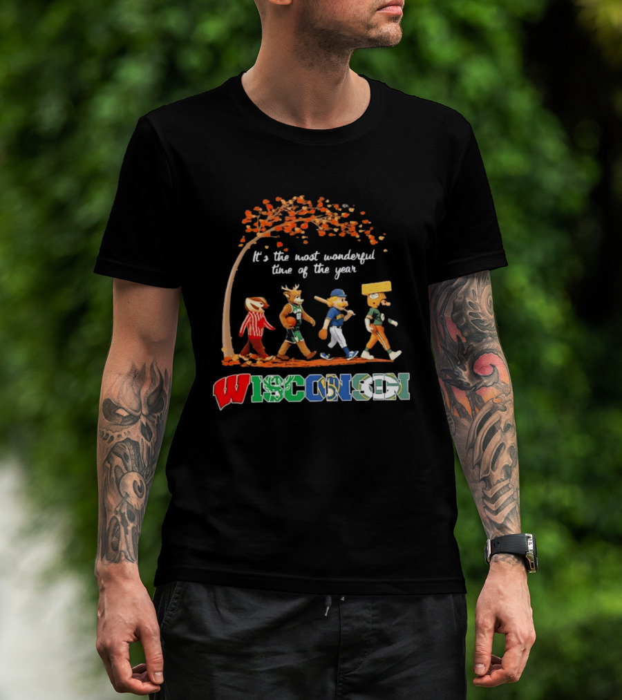 Wisconsin Sports Mascots It's The Most Wonderful Time Of The Year Autumn T-Shirt