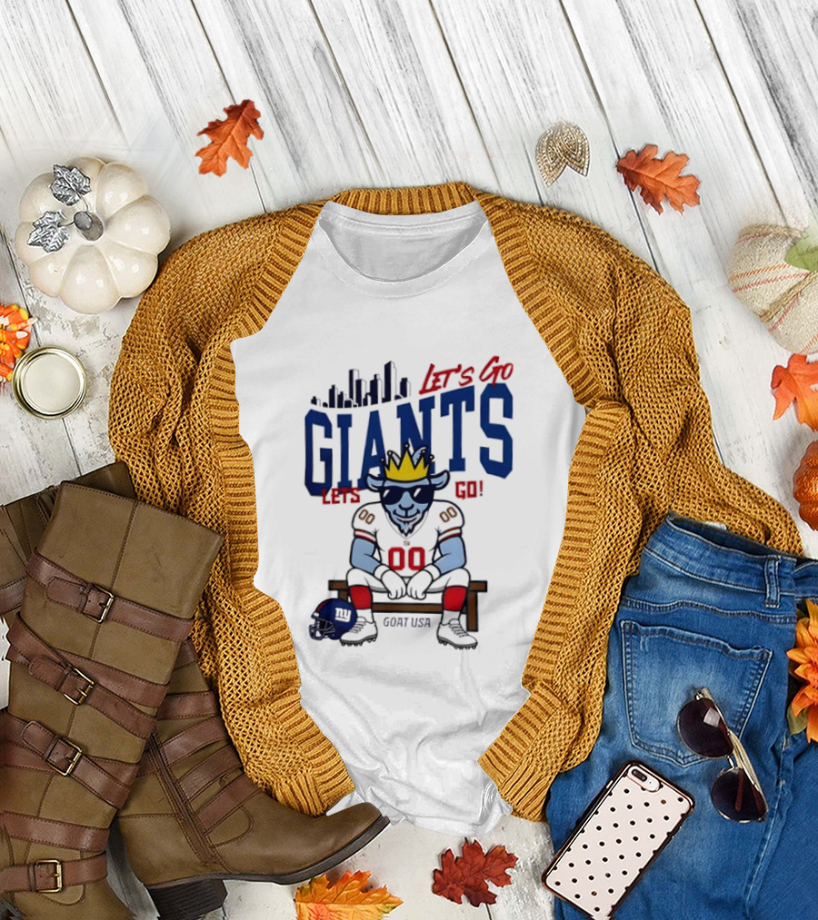 Goat USA Let's Go Giants New York Let's Go Skyline Football Player T-Shirt