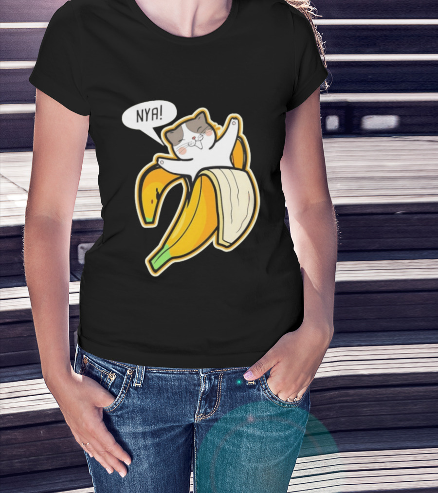 Banana Cat Nya Cute Cartoon Feline In Fruit Peel Japan T-Shirt