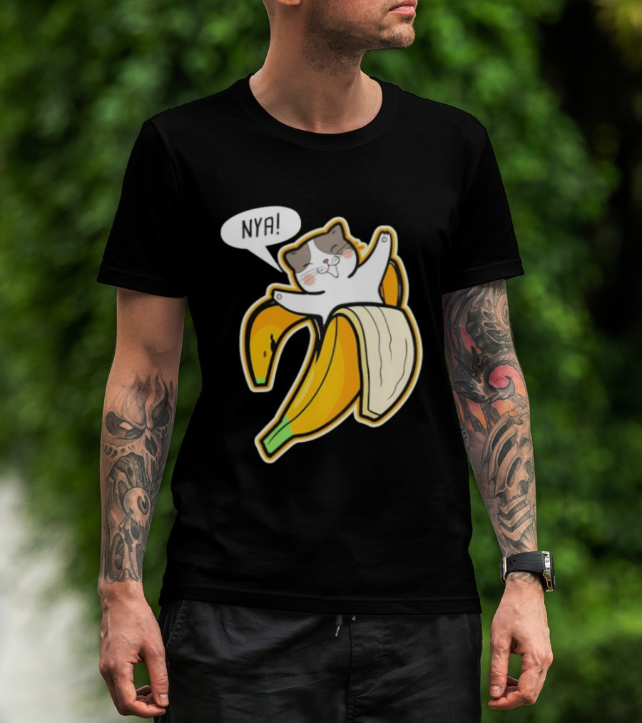 Banana Cat Nya Cute Cartoon Feline In Fruit Peel Japan T-Shirt