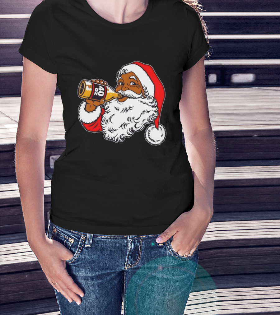 Black Santa 40 Oz Malt Liquor Christmas T-Shirt