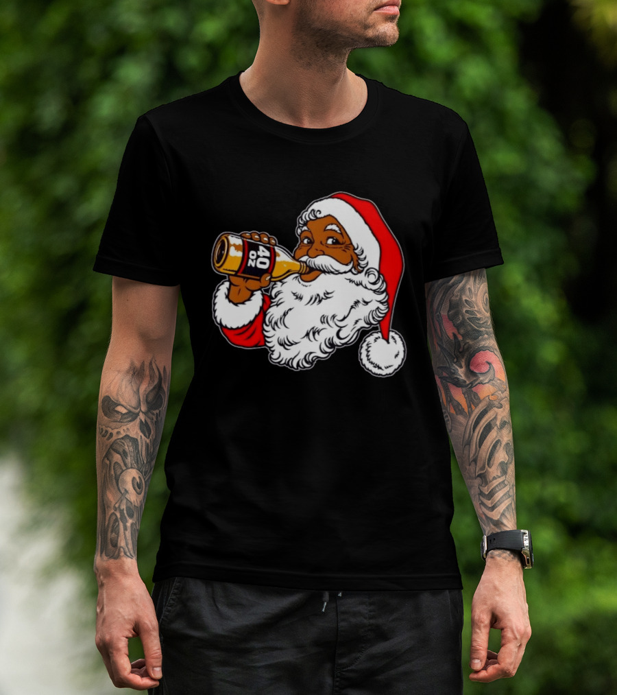 Black Santa 40 Oz Malt Liquor Christmas T-Shirt