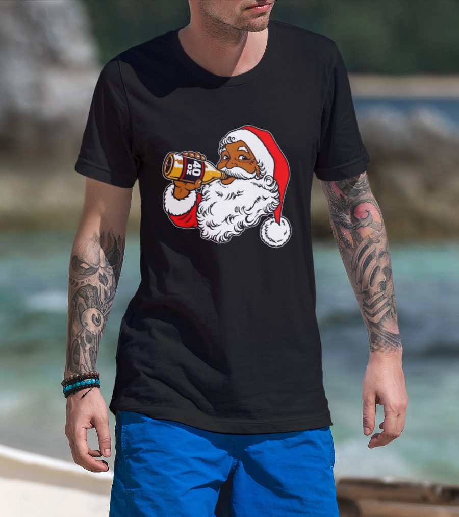 Black Santa 40 Oz Malt Liquor Christmas T-Shirt