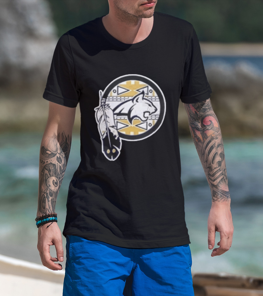 Bobcat Head Feather Native American Inspired Circular T-Shirt