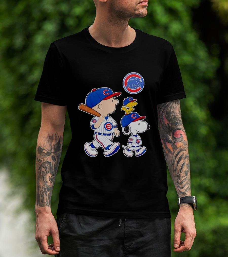 Charlie Brown Snoopy Woodstock Chicago Cubs Baseball Collaboration T-Shirt