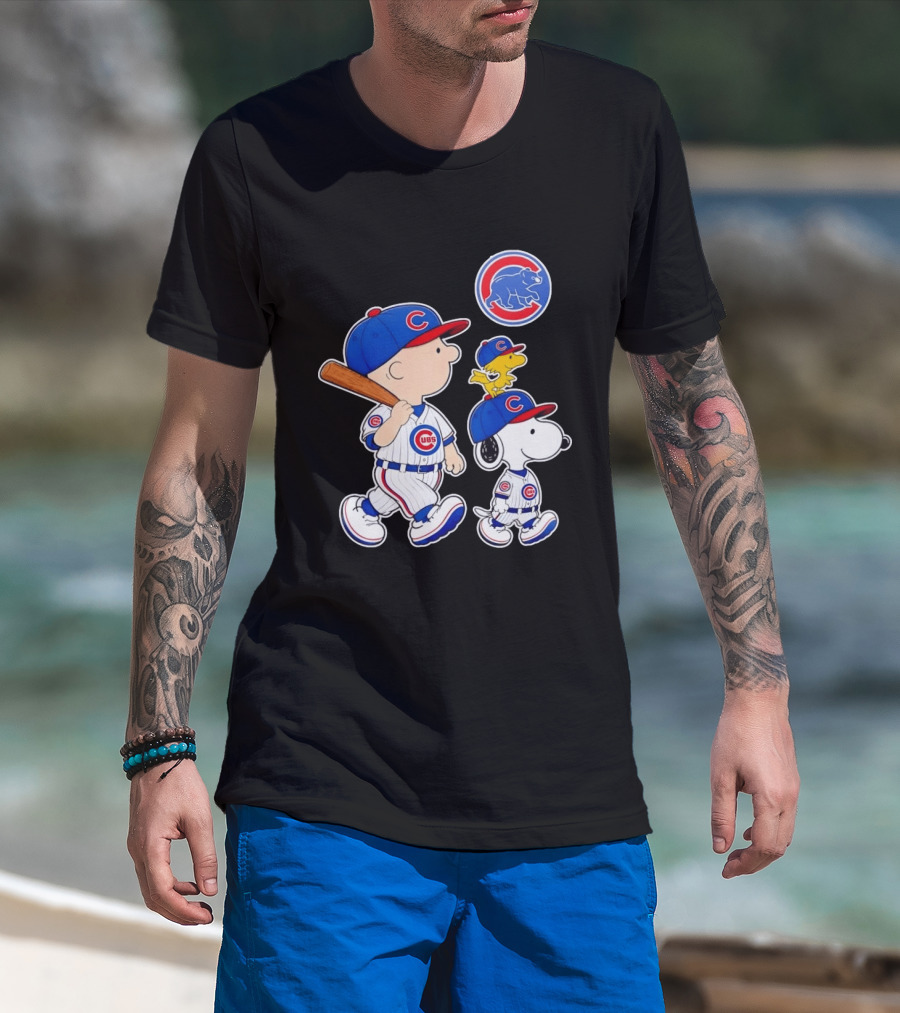 Charlie Brown Snoopy Woodstock Chicago Cubs Baseball Collaboration T-Shirt