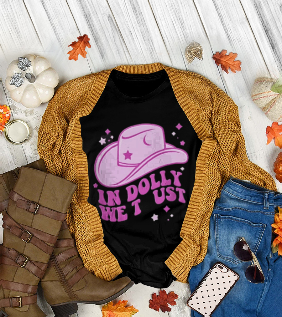 Dolly In Dolly We Trust Pink Cowboy Hat Star Moon T-Shirt